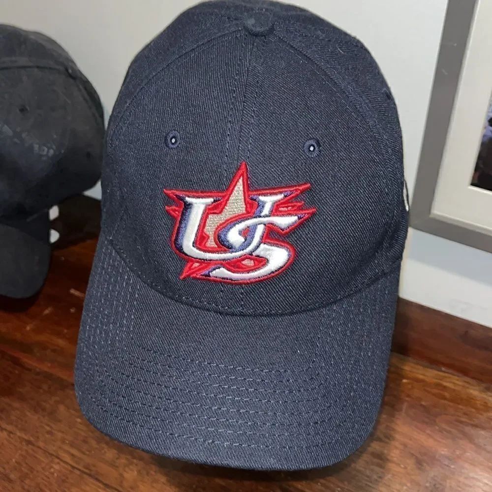 Lightly worn Team USA Baseball Velcro  adjustable American flag Blue ha…